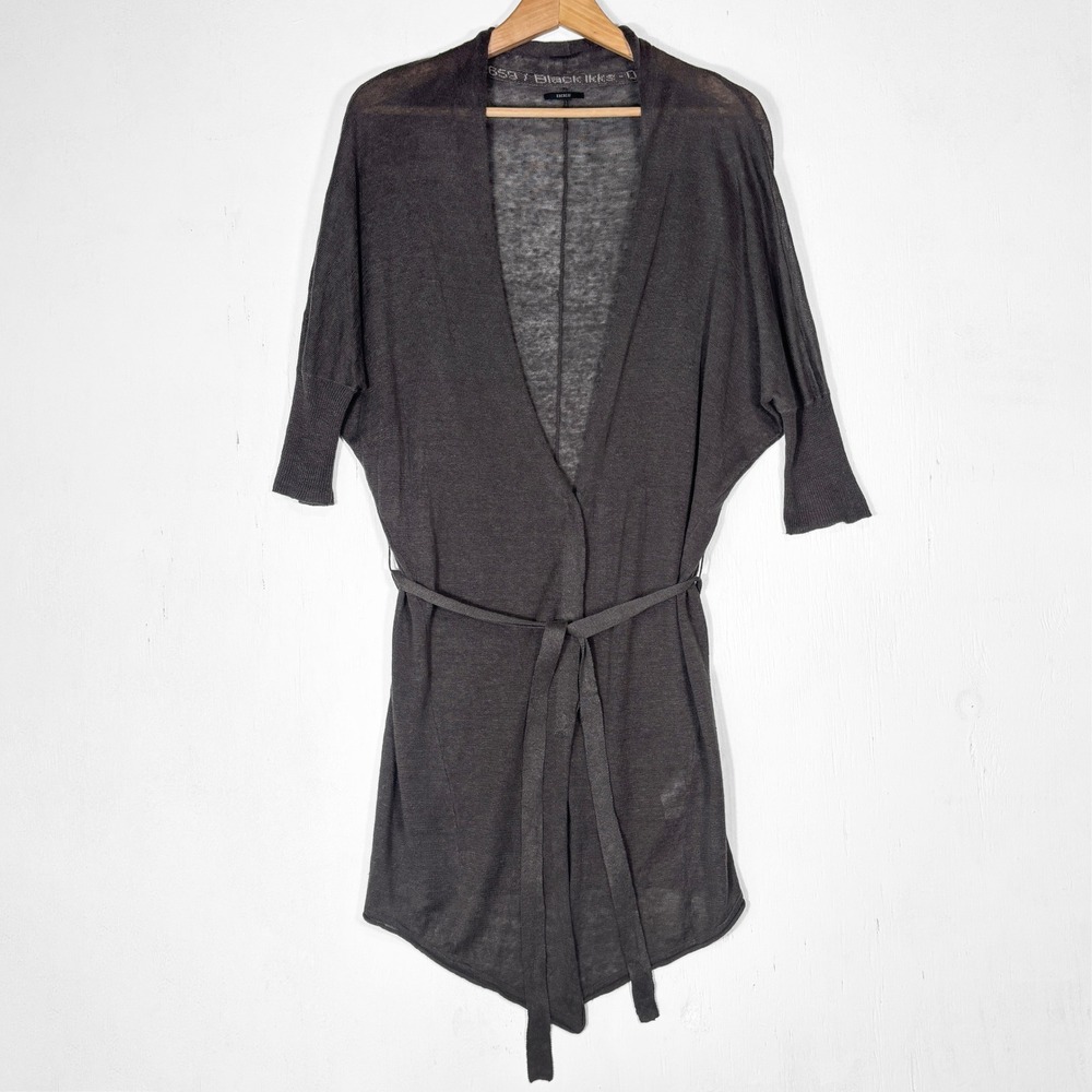IKKS France Grey 100% Linen Dolman Wrap Cardigan Womens M Lightweight Knit